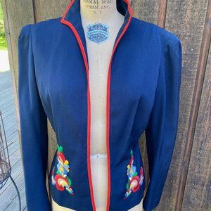 Women's Austrian Dark Blue Vintage Embroidered Jacket
